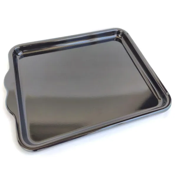 Plat à four rectangulaire en émail noir brillant avec rebords et poignées latérales