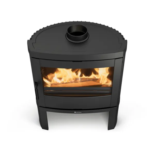 Poêle à bois Nordica Jennifer 2.0 en acier noir avec foyer panoramique et conduit de fumée 7,7 kW
