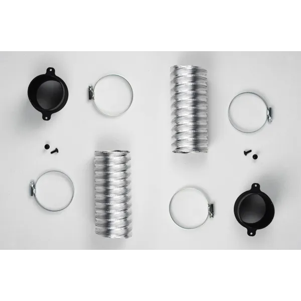 Kit canalisation avec gaines flexibles aluminium, colliers de serrage et raccords noirs pour ventilateurs ARA et DUKE