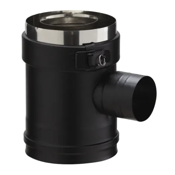 Té de raccordement double paroi noir 80/125 mm avec dérivation 60 mm pour conduit de cheminée