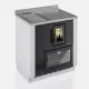 Cuisinière à granulés DESYRÉ 9.0 encastrable avec four vitre, façade noire et plan de cuisson inox