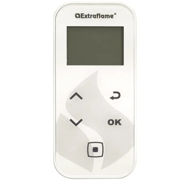 Télécommande blanche Extraflame avec écran LCD et boutons de contrôle pour poêle à granulés