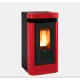 Poêle à granulés Extraflame Lucia rouge et noir 12Kw avec flammes visibles et système de ventilation