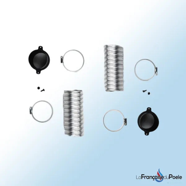Kit complet avec gaines flexibles aluminium, colliers de serrage et caches noirs pour ventilateurs ARA et DUKE