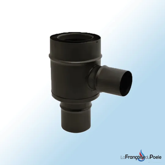 Raccord de fumisterie noir en T avec départ latéral pour conduit simple et double paroi