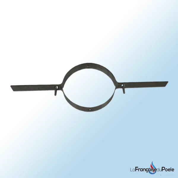 Collier de fixation métallique noir diamètre 100 mm avec pattes de fixation pour conduit de chauffage