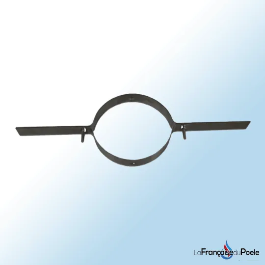 Collier métallique noir Ø80 mm avec pattes de fixation murale pour conduit de fumée flexible