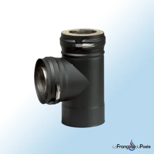 Raccord en té à 90° double paroi noir isolé pour conduit de fumée diamètre 100 mm