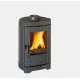 Poêle à bois La Nordica Brigitta GB anthracite 4.7 kW avec vitre panoramique et bûches enflammées