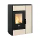 Poêle hybride bois et granulés Margaret 10 kW en acier noir et habillage grès beige Ostuni