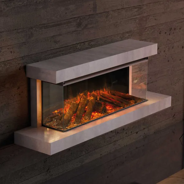 Cheminée électrique murale Lumen 1200 effet flammes bûches incandescentes cadre blanc 2000W