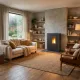 Poêle à granulés Extraflame anthracite 7 kW installé dans un salon moderne et chaleureux