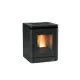 Poêle à granulés compact PEGGY en acier noir avec vitre et flamme visible, puissance 5,1 kW