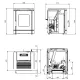 Plan technique et dimensions du poêle à granulés PEGGY 5,1Kw avec vues face, profil et coupe