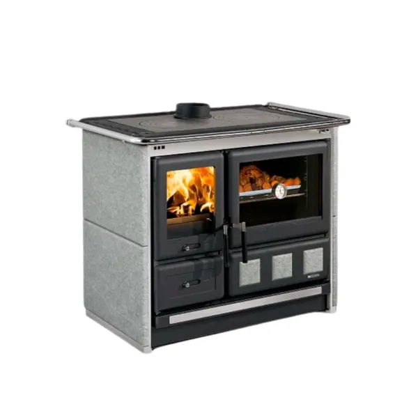 Cuisinière à bois Rosa XXL Petra en pierre ollaire grise avec four et plaque de cuisson, puissance 11 kW
