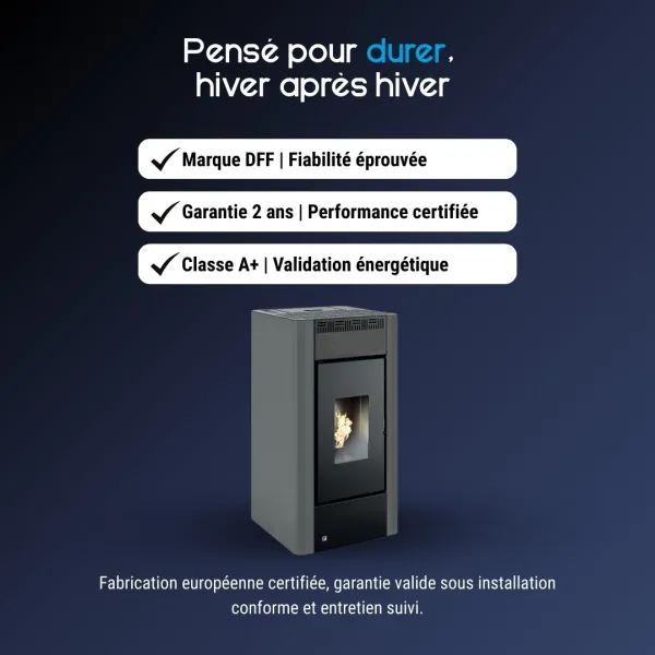 Poêle à granulés Maria 9 kW gris anthracite avec vitre centrale et finition moderne classe A+