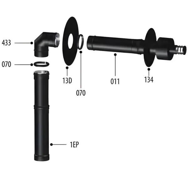 Schéma technique d'installation du kit ventouse pour poêle à granulés Lorena PJ 9Kw avec raccords