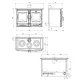 Plan technique et dimensions de la cuisinière à bois Alaska 12 kW avec vue face, profil et dessus
