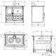 Plan technique et dimensions de la cuisinière à bois Rosa XXL Steel 11 kW avec vues face, profil et dessus
