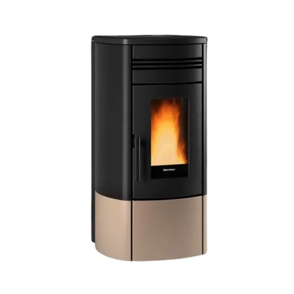 Poêle à granulés Noris Plus noir et beige 12 kW avec flamme visible et design contemporain