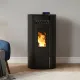 Poêle à granulés Ring 11 noir avec flammes visibles, design cylindrique et panneau de commande digital