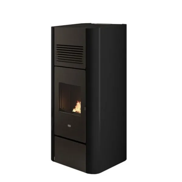 Poêle à granulés Adria noir design moderne avec ventilation supérieure et vitre panoramique 15,4 kW