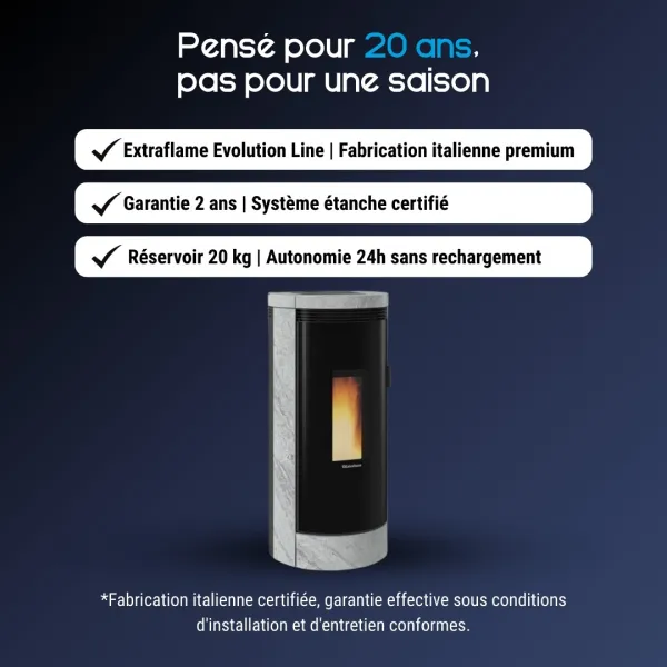 Poêle à granulés Debby Cx habillage pierre naturelle grise et noir, puissance 9 kW, réservoir 20 kg