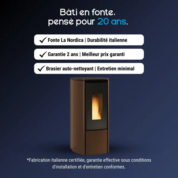 Poêle à granulés Katia 9 kW étanche marron et noir avec fonte La Nordica et brasier auto-nettoyant
