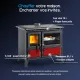 Cuisinière à bois noire et rouge avec four vitré 78L, plaque fonte polie et rendement 89,1%