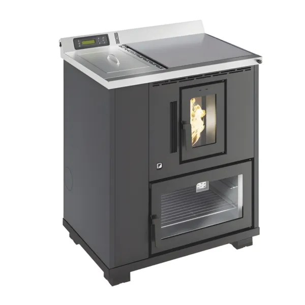 Cuisinière à pellets Desy 9 kW anthracite avec plaque de cuisson et panneau de commande numérique