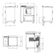 Plan technique et dimensions de la cuisinière à granulés Desy 9 kW avec vues face, côtés et dessus