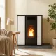 Poêle à granulés Tessa 10 design extra plat noir et blanc avec cadre moderne installé dans un salon cosy