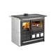 Cuisinière à bois en faïence blanche et noire avec four vitré et plaque de cuisson 11 kW