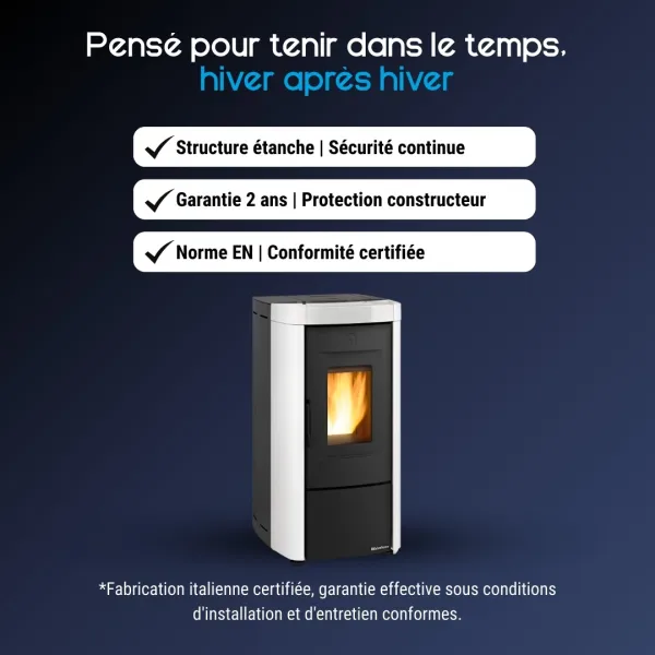 Poêle à granulés Moira EVO 7 kW blanc et anthracite avec garantie 2 ans et certification norme EN