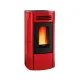 Poêle à granulés Terry Plus 12 kW en acier rouge avec vitre et grilles de ventilation