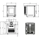 Plan technique et dimensions du poêle à granulés étanche PEGGY CX 6 Kw avec vues face, profil et dessus