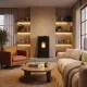 Poêle à granulés noir 8kW Linea VZ installé dans un salon moderne avec flamme visible