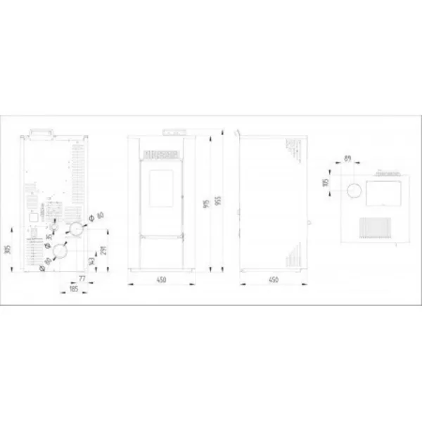 Plan technique et dimensions du poêle à granulés Linea VZ Free 9 de 8kW