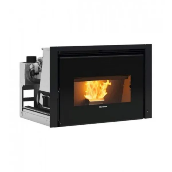 Insert à granulés encastrable Comfort P85 Plus noir 12 kW avec système d'alimentation latéral apparent
