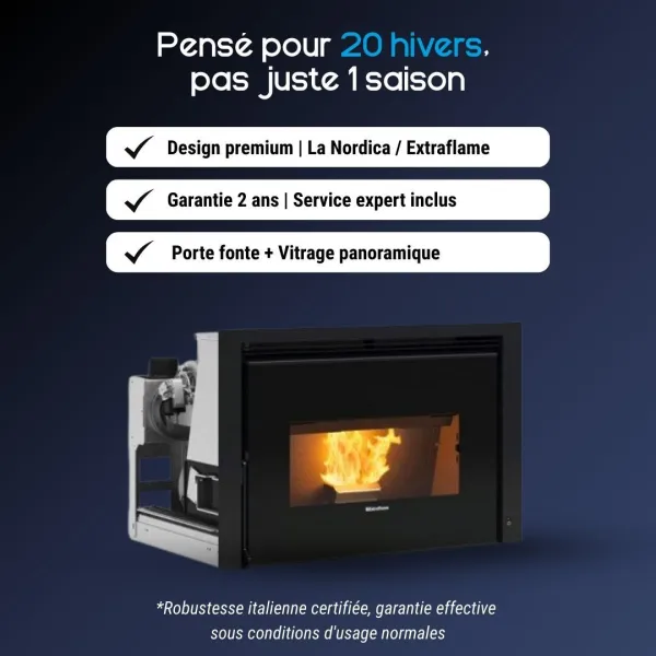 Insert à granulés Extraflame Comfort P85 Plus 12 kW avec porte fonte et vitrage panoramique