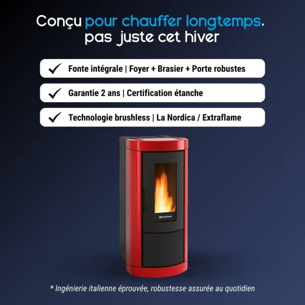 Poêle à granulés Mietta Evo rouge 9 kW avec fonte intégrale et technologie brushless Extraflame
