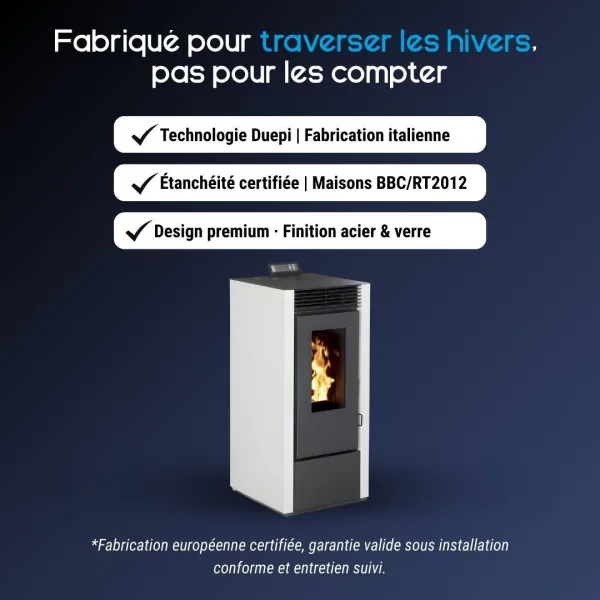 Avantages du poêle à granulés étanche Marina 11 blanc certifié ÉcoDesign