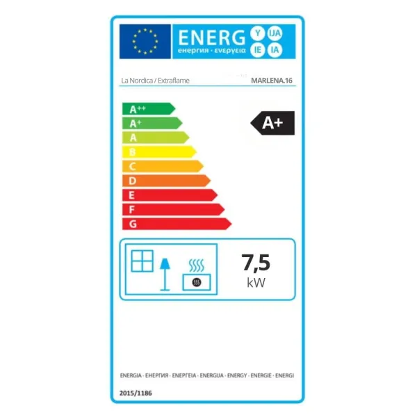 Étiquette énergétique A+ du poêle à bois Marlena.16 7,5 kW
