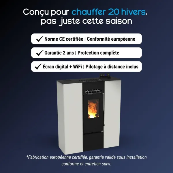 Avantages du poêle à granulés design moderne Linea VZ 8 kW blanc