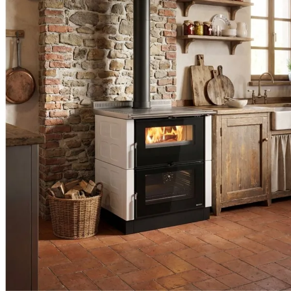 Cuisinière à bois blanche Verona XXL air primaire et secondaire réglables