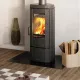 Poêle à bois en fonte émaillée Candy Lean 6.6 kW installation salon flamme visible