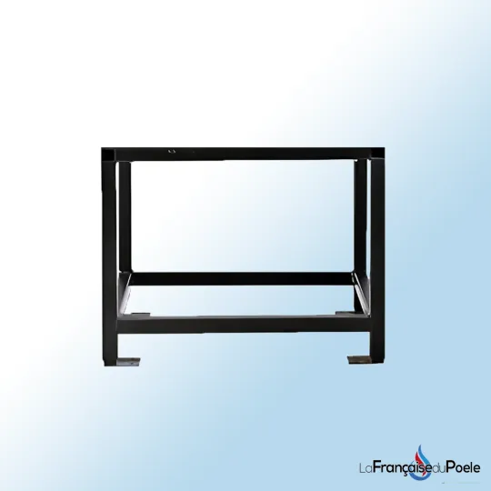 Support métallique noir pour insert cheminée Comfort P85, structure en acier avec pieds réglables