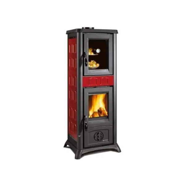 Poêle à bois rouge avec four Gemma Forno.165 Ceramica 7,3 kW coloris rouge vue de face