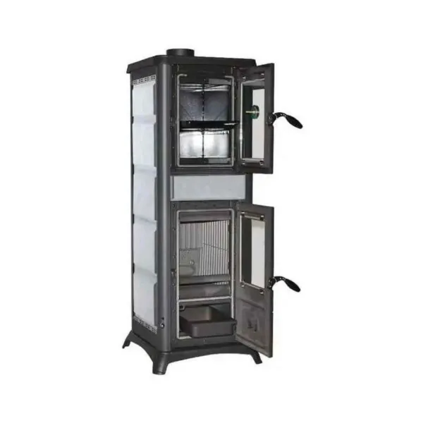 Poêle à bois avec four Gemma Forno.165 Petra 7,3 kW avec portes ouvertes
