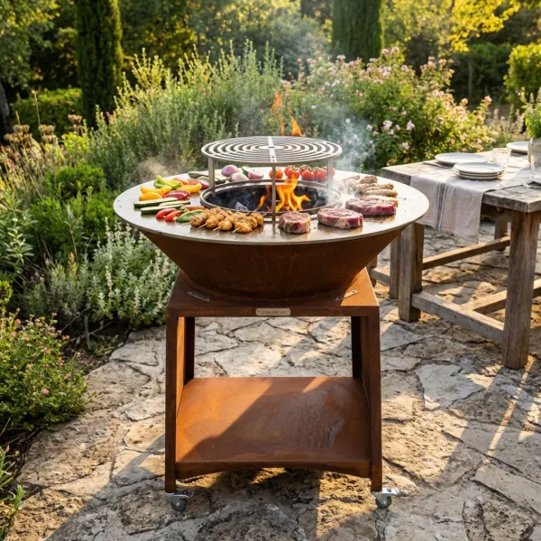 Brasero corten Brasinox Fiesta 100 cm repas convivial au jardin